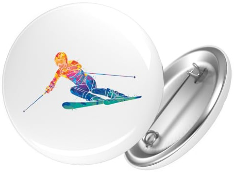Huuraa Button Ski fahren bunte Silhouette Geschenk | 59mm Pin Accessoire rund mit Sicherheitsnadel Ansteckbutton Accessoire Anstecknadeln für Jacken Rucksäcke