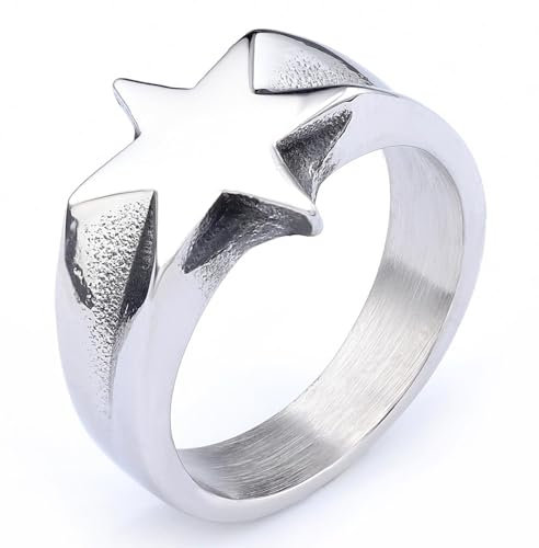 Hasdnker Ring Ringe Damen Bijouterie Herren Hochwertiger Retro-Ring Mit Sechszackigem Stern Im Ins-Stil, Lichtechter Ring Nr. 10, Stahlfarbe 17407