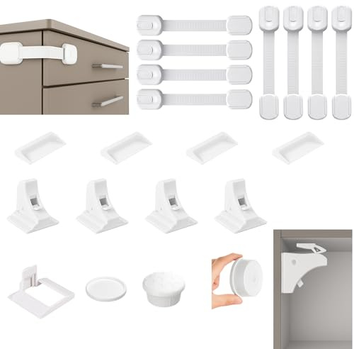 Jezzafe - Kit de seguridad para bebé, 8 cerraduras + 4 cerraduras magnéticas, bloque armario infantil, seguridad ventana infantil, protección de mueble bebé, bloque cajón bebé, seguridad bebé