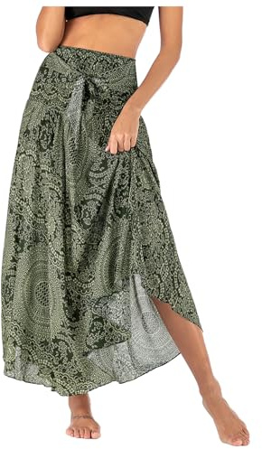 HAGOT 2 en 1 Jupon Femme Long Taille Haute, Bohème Tour de Taille Elastique Longue été Maxi Tube, Décontractée Vacances, Élégante Casual