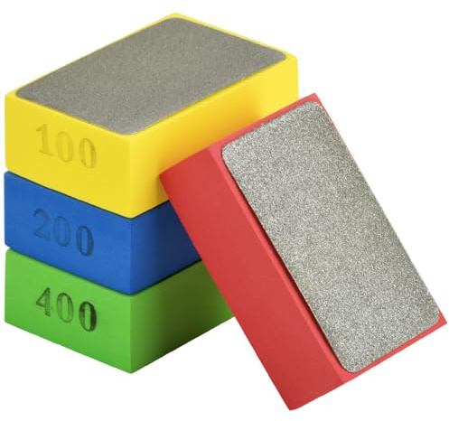 BAITNO 4Pcs Hand Diamond Polishing Pads, Porcelain Polishing Pads for Tile, Diamond Sanding Blocks for Concrete Stone Granite Marble Ceramic Grinding Trimming 60#,100#,200#,400#