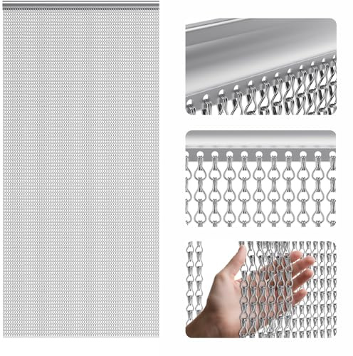 Soontrans Fliegengitter Balkontür 90 x 200cm, Aluminium Fliegenvorhang, Fliegengitter Tür, Insektenschutz Balkontür, Fliegengittertür, Metall Kettenvorhang für Fliegende hält Insekten, Wespen (Grau)