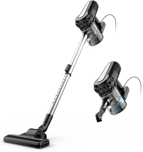 Lmozim - Aspirador escoba con cable recolector de polvo, 500 ml, filtro HEPA antienredos para alfombras, suelos duros y pelos de animales (600 W)