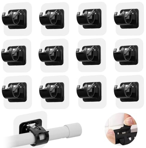 GXGM 12 Pezzi Ganci per Tende Senza Bucare, Ganci Adesivi, Appendi Tende, Gancetti Porta Bastoni Senza Forare (Nero)