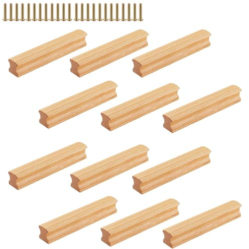 CAAGGMM Möbelgriffe Holz, 12 Stück Holz Griffe Möbel Massiv mit 24 Stück Schrauben, Lochabstand 96 mm, Kleiderschrankgriff, für Schränke, Küchen, Schubladen