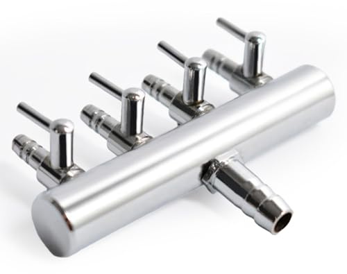 CVASNF Luftverteiler Edelstahl, Luftstromregler Rückschlagventil Verstellbare Aquarium Luftventile Eingang 8 mm Ausgang 4 mm Luftpumpe Verteiler Aquarium für Luftpumpen Fischbecken (4 Wege)