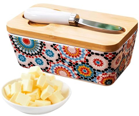 Mantequera | Mantequilla de cerámica con tapa para encimera de cocina – Recipiente hermético utensilios de cocina para cocinar, fogones, fiestas, reuniones, inauguración casa estilo rústico