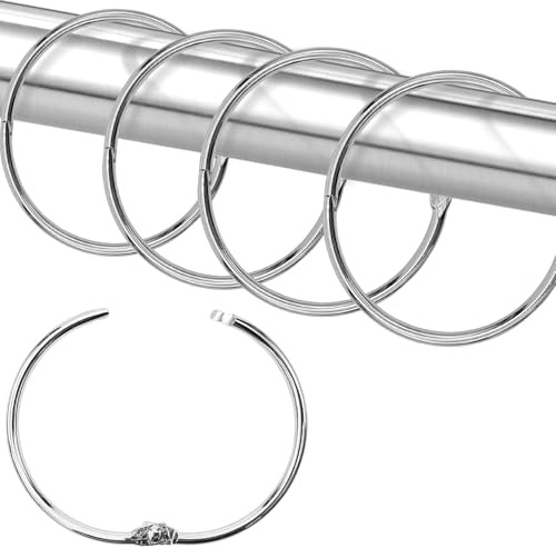 24 Pcs Silver Round Shower Curtain Hooks Rings, Rustproof Metal Shower Hooks for Glide Smoothly Round Shower Rings for Curtain Bathroom Shower Rod Snap Joint Design