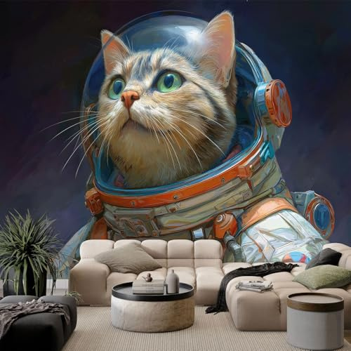 Wandtapete Fototapete Weltraum Realistisch Tiere Katzen, Dekoratives Fototapete aus Vliestapete 150 x 105 cm (B x H) - Dunkelblau Panorama-Tapete Poster Wandbild