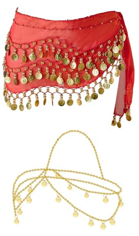 Bufanda para Danza del Vientre,Pañuelo Danza del Vientre,Cinturón Danza del Vientre Mujer,Cadena de cabeza dorada,Vientre Cinturón de Baile mit 128 Monedas de Oro,Bufanda Danza Vientre Carnaval Fiesta