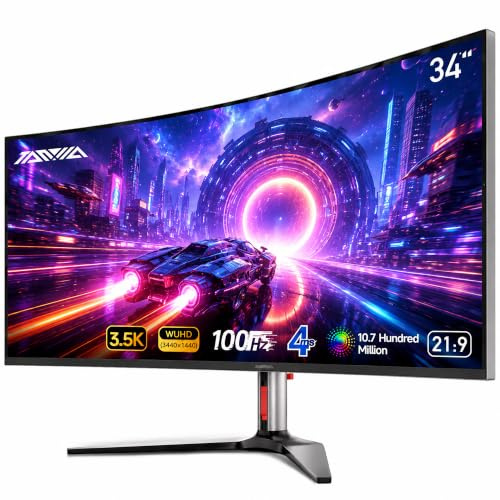 TANXJIA UltraWide Curved PC Monitor, 34 Inch 1440P WUHD Gaming Monitors | Computer Screen for Office and Desktop, 100Hz, 4Ms, PIP/PBP, FreeSync, Eye Safe, Smart Energy Saving, DP/HDMI Port, Silver