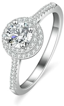 KnSam Au 375/585/750 Weißgold Eheringe Echt Gold Schmuck, Halo Hochzeitsring mit Labor Erstellt Diamant, Bandringe Weiß Gold 9K/14K/18K, Gr.47-65