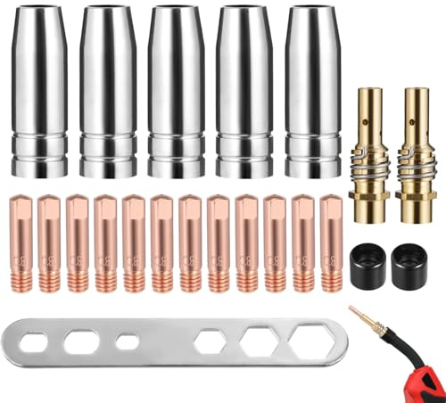 Medrialife 22-teiliges Verschleißteile Set für MIG/MAG Schweißbrenner MB15AK, Schweißzubehör, Parkside Schweißgerät Ersatzteile, Stromdüsen, Schweißdüsen, Düsenstock, Isolator, Schraubenschlüssel