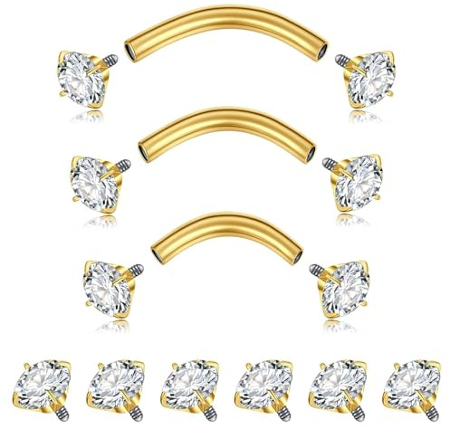 CIZME Augenbrauenpiercing 16G Chirurgenstahl Curved Barbell Rook Piercing | 3er Set Gebogener Stab 6mm 8mm 10mm Ersatzteile Zirkonia Daith Helix Vertical Labret Lippen Schmuck Silber Gold Kugel