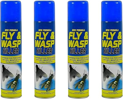 Fly & Wasp Repellent Spray, Powerful, Fast-Acting, Long-Lasting, Easy-to-Use, Protective Barrier, Quick Coverage, Multi-Surface, Ideal for Homeowners, DIY Users, Gardeners, 300ml (Pack of 4)