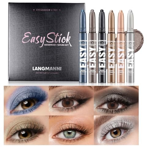 Lissymuse Sombra de Ojos en Barra, 6PCS Resistente al Agua y Duradero Alta Pigmentación Crema Eyeshadow Stick Profesionales Ojos Makeup Sets - Crea Delineadores y Maquillaje de Cejas Larga Duración