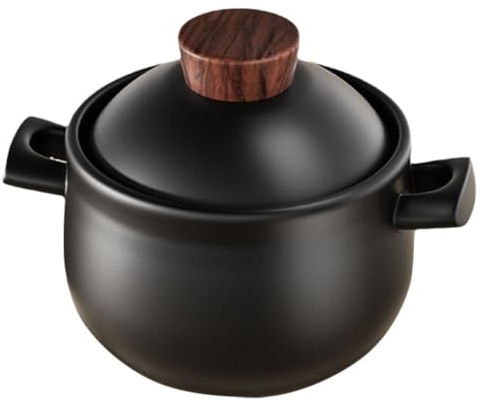 IMIKEYA Pentola Resistente al Calore in Ceramica da 2,5l per Cucina Domestica e Manico Spesso in Legno, Casseruola per Stufati e Zuppe a Fuoco Diretto