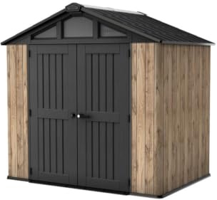 Keter Summit 8x6 Gartenhaus in Pinienholzoptik 252x175x241 cm | Wetterfeste Evotech+ Kunststofftechnologie - Extra breite Doppeltüren 152,5 x 183,5 cm