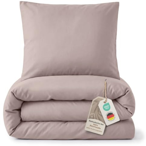 LAYNENBURG Premium SoftTouch sängkläder i 100 % bomull och OEKO-TEX 100 | Bäddset 135 x 200 + örngott 80 x 80 cm – extra mjukt, gosigt, finare än flanell och fin bäver (brungrått)