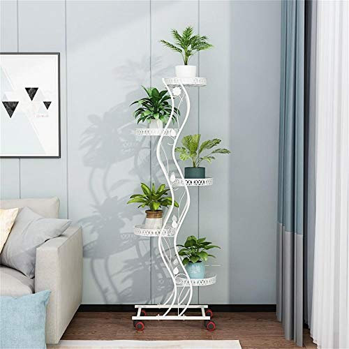 GYAO-Scaffali porta piante Fiore Bianco Telaio in Ferro Battuto Multistrato Rimovibile Push-Pull Pulley Salva Spazio Fiore Stand Balcone Soggiorno Piano Verde Flower Pot Rack, Bianco Colore Viola
