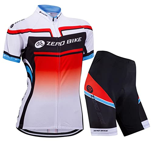 Kvinnors cykel cykling andas snabbtorkande tröjor set, jersey cykel kortärmad jacka 3D kudde vadderad tajta shorts byxor (gaffel, XL)