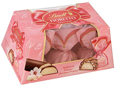 Lindt Fioretto Marzipan, Knusper Marzipan-Pralinen in Schokoladen-Geschenkbox, 4er-Pack (4 x 138 g)