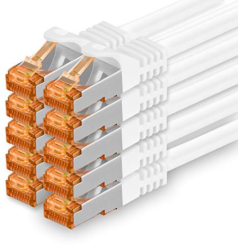 1aTTack.de Câble Réseau Cat7 Cat 7 10 GB/s SFTP - 10x 0,5m - RJ45 Ethernet LAN DSL Routeur Modem - Blanc