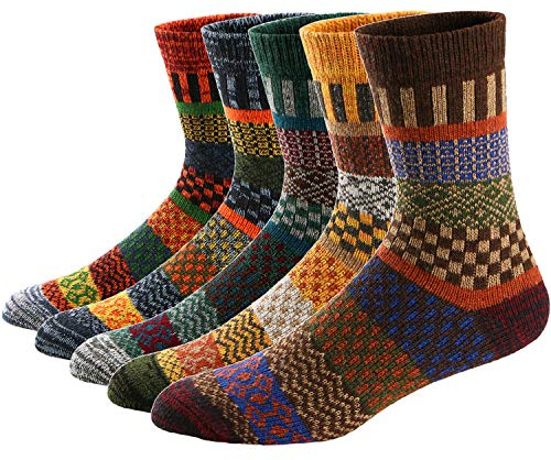 Ueither Calcetines de Lana Calientes Para Otoño e Invierno Estilo Vintage Hombre/Mujer 5 pares (Color 7, 38-43)