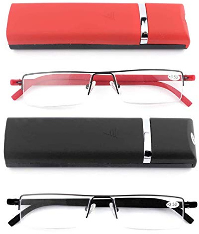 KoKoBin Ultraleichte TR90 Lesebrillen Herren Damen Klassische Metall Sehhilfe Halbrandbrille Schmal Stil Brille Lesehilfe mit Etui und Brillenputztuch