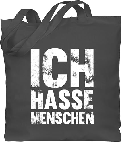 Shirtracer - Baumwolltasche - Sprüche Statement mit Spruch - Ich hasse Menschen Vintage Effekt - Weiß