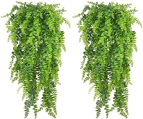 LoveniMen Lot de 4 plantes artificielles à suspendre, feuilles de lierre de Boston en plastique résistant aux UV pour mur et intérieur Vert