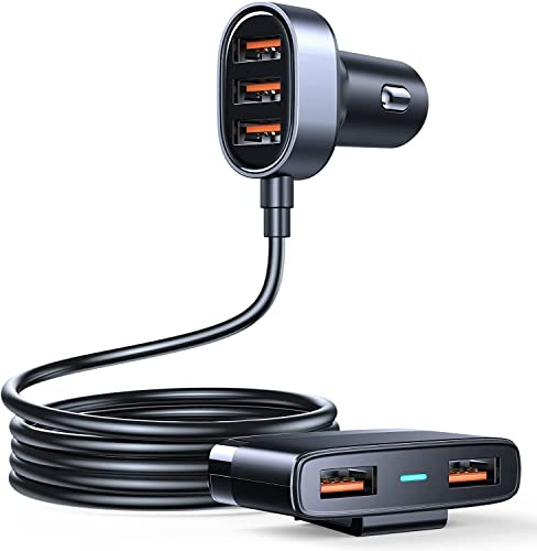 5 Porte Caricatore Auto USB, 6.2A Accendisigari Auto con Cavo da 1.5M per Ricarica Sedile Posteriore, Caricabatterie Auto USB Compatibile con iPhone 13/12/11, Samsung S21/S20/S10, Huawei, iPad, ecc