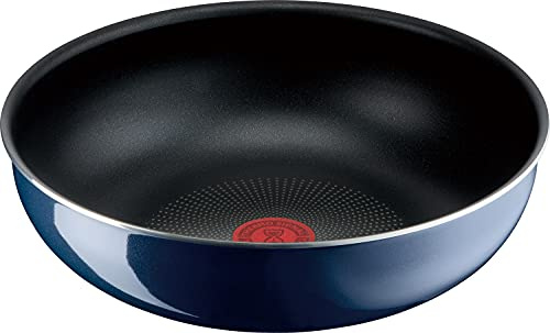 T-FAL L43719 Poêle à frire, avec poignée amovible, wok profond de 28 cm, compatible avec les flammes à gaz, poêle Wok Ingenio Neo Royal Blue Intence, antiadhésive, bleu