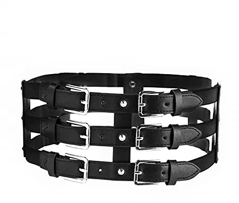 Eigso Punk Gürtel Damen Schwarz PU Leder Legierung mit Ketten und Herz und O-Ring verstellbar