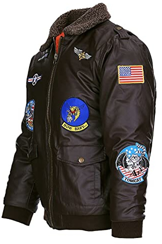 Fostex garments Blouson Aviateur Hiver G1 Enfant Imitation Cuir Pilote US AIR FORCE 10 Ecussons (12 ans)
