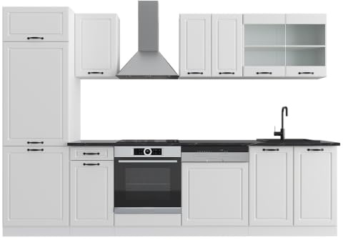 Vicco Küchenzeile R-Line, Weiß Landhaus/Weiß, 300 cm