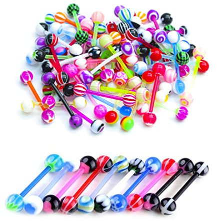 LuLiyLdJ 12 Stück Zungenpiercing Nippelpiercing Plastik Set 16mm 14g Plastik Flexibles Piercing Zungenstange