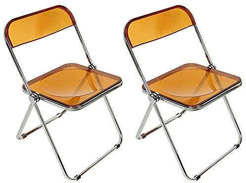 Supfine 2er Set Klappbarer Stühle Transparent Stuhlmit Rückenlehne, Stühle für Esszimmer Wohnzimmer Büro und Garten im Freien, Acrylstuhl - 46 * 46 * 77cm (Gelb)