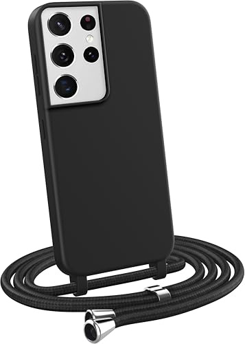 MyGadget Handykette für Samsung Galaxy S21 Ultra - [ Hülle mit verstellbaren Band ] - TPU Handyhülle mit Handyband zum Umhängen - Kordel Schnur Case Schutzhülle - Schwarz