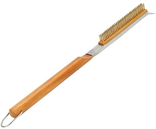Pizzaofen-Bürste mit Schaber 66 cm – Kupferborsten, Langer Griff, Ofen- & Pizzastein-Reinigungsbürste für Holzofen/Gasofen