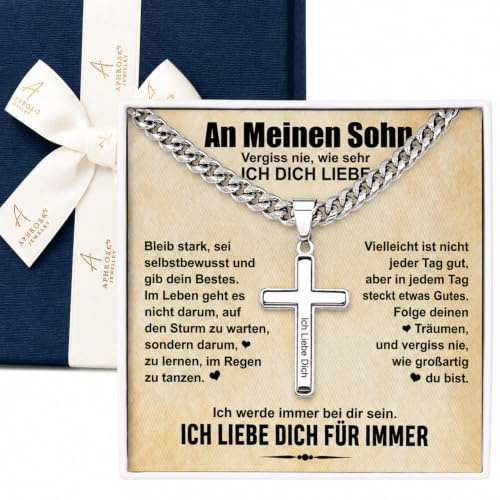 An Meinen Sohn, Father Son, Geburtstagsgeschenk Männer, Nachricht von Mama, Kreuz Kette