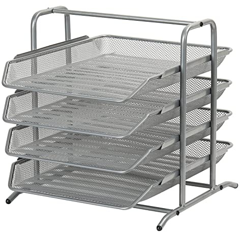 EasyPAG 4 Fächer A4 Metall Büro Schreibtisch Organizer Dokumentenhalter Aktenablage Zeitschriftenhalter Briefablage Papier Magazin Organisator,Silber