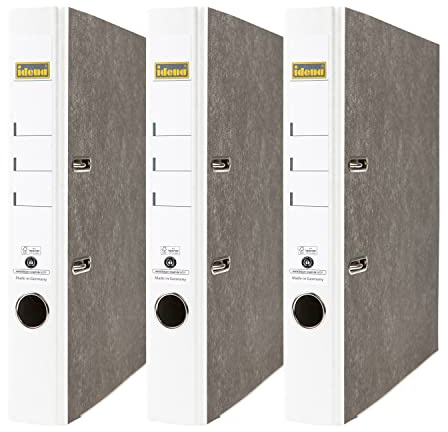 Idena 90085 - Ordner für DIN A4, 5 cm schmal, Wolkenmarmor, weiß, 3 Stück