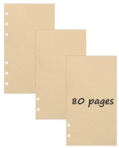 3 Packungen A6 Leeres Kraftpapier Nachfüllpapier, 240 Blätter 6 Löcher Nachfüllpapier Nachfüllbare Refill Paper Nachfülleinlagen für Notizbuch, Tagbuch, Skizze, Malerei