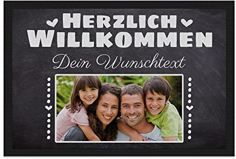 Print Royal Personalisierte Fußmatte mit Namen & Bild - Herzlich Willkommen - Geschenke zum Einzug | rutschfest, 60x40cm mit Gummirand