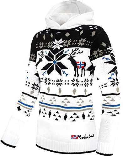 Nebulus Damen Pullover NORJAN, Warmer Hoody, schicker Pullover im Norweger-Style, weiß - XL/42