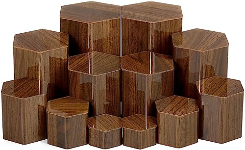 12 Stück braune Acryl-Display-Ständer, Holzmaserung, sechseckig, Schmuckständer, Parfüm, Schmuck, Vitrine, Acryl, Schmuck-Display, Organizer für Sammlerstücke, Schmuck-Display, 6 Größen