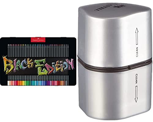 Faber-Castell 116437 - Buntstifte Blackwood, Black Edition, 36er Metalletui & 183800 - Dosenspitzer Grip