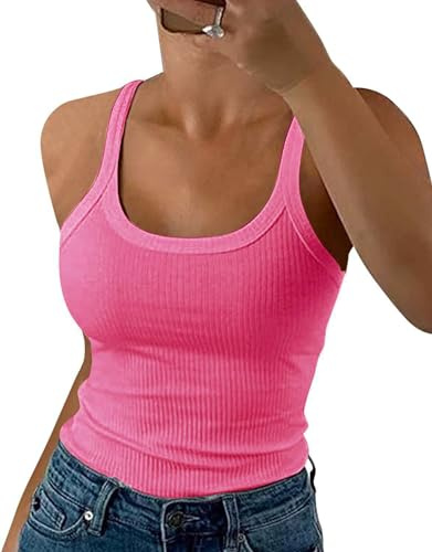 ELFIN Top Estivo da Donna Sexy Spaghetti Cami a Coste Slim Fit Senza Maniche Basic