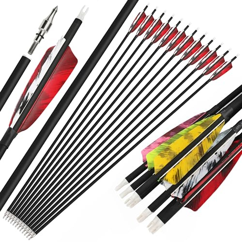 surwolf 28/30/31 Bågskytte Carbon Arrows ID 6,2mm Jaktpilar 500 Spine Target Arrows for Compound & Recurve Bow 12st (röd, 30)